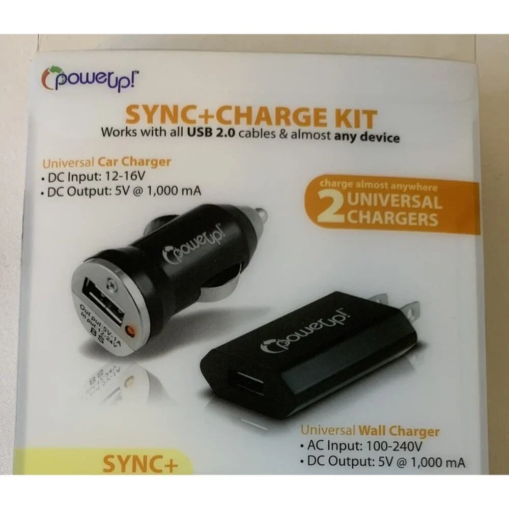 PowerUp Universal USB Sync+Charge Kit Car and Wall Chargers Micro USB 30-Pin NEW